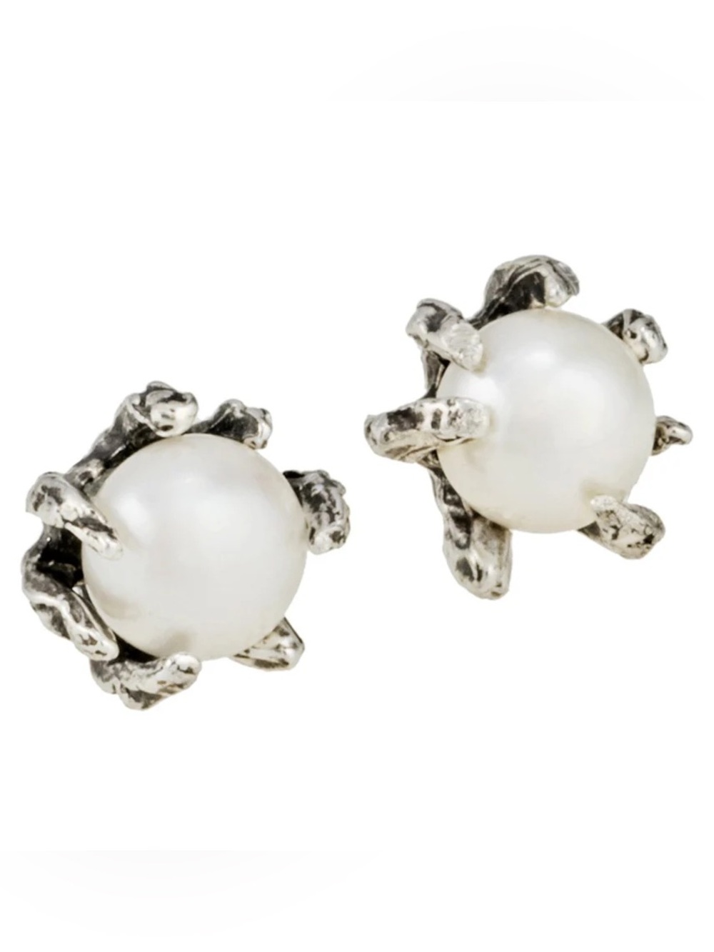 Lauren Wolf Jewelry Sterling Silver White Pearl Claw Stud Earrings